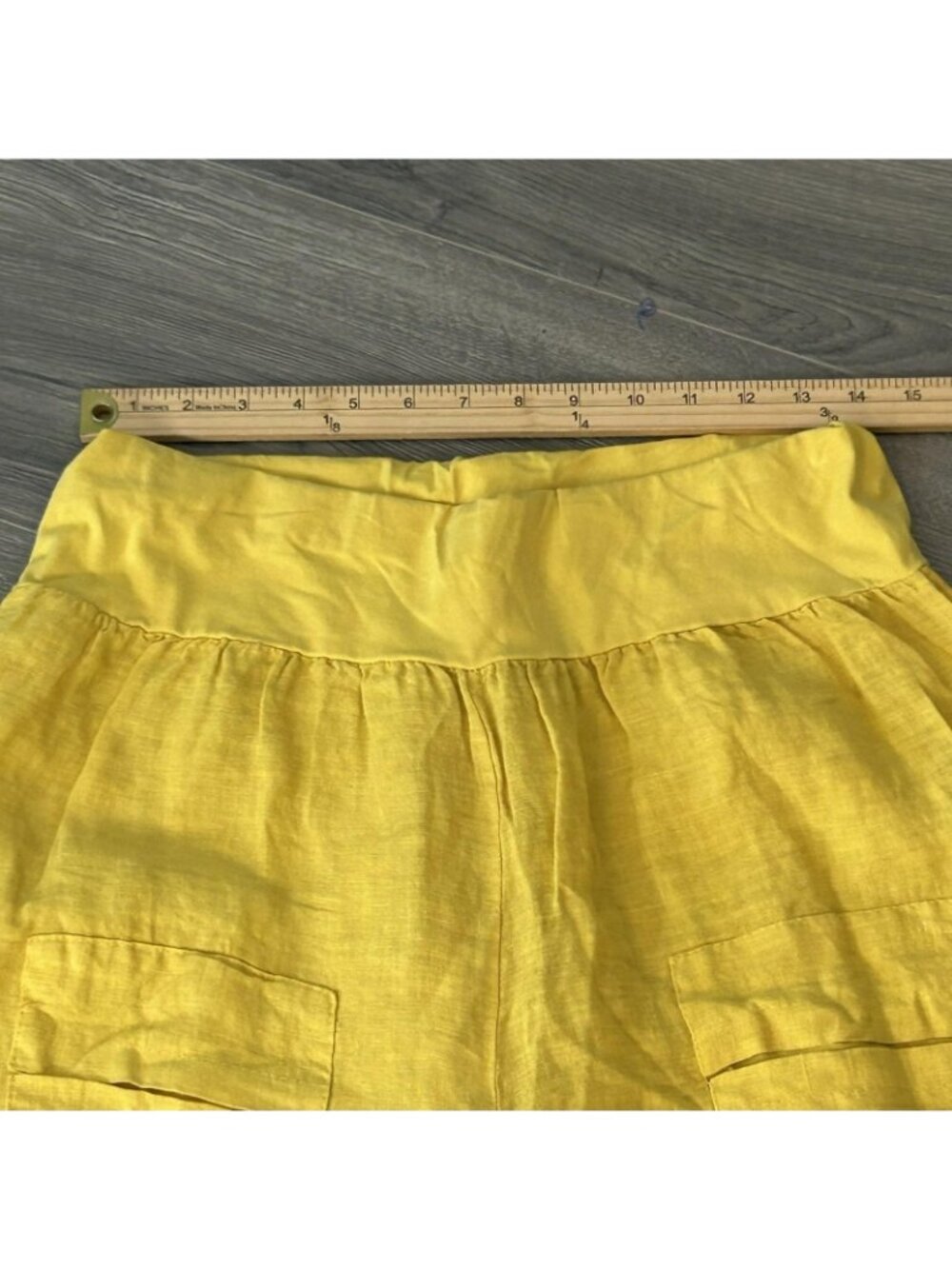 TG.U Italy Linen Pants Womens Medium Yellow Wide Leg Crop Lagenlook Pull On 28" - Picture 4 of 11